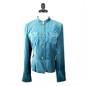 Kenar Jacket Sz 12 Cotton Velvet Millitary Peplum Brass Buttons Parties Cocktail